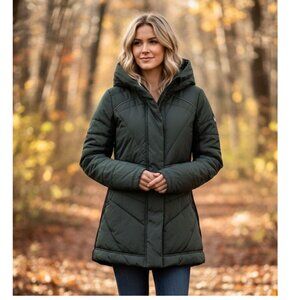 Zella Beyond Women's Hooded Puffer Jacket, Green, Size Medium